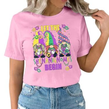 Imagem de UIFLQXX Gnomos Funny Jester Hat Lovers Mardi Gras Day camiseta com estampa de letras camisetas engraçadas de carnaval para festa, Rosa, G