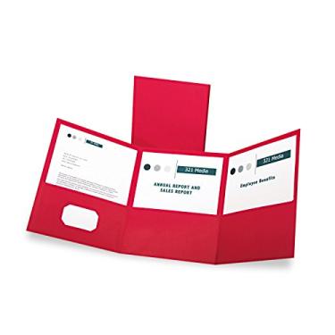 Imagem de Pendaflex Pastas Oxford com três dobras de bolso, tamanho carta, vermelho, porta-cartões de visita interior, 20 por caixa (59811) 2