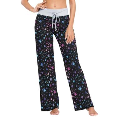 Imagem de KLL Calças de pijama longas com estrelas brilhantes para mulheres calças de pijama femininas para férias PP, Estrela com glitter, X-Large