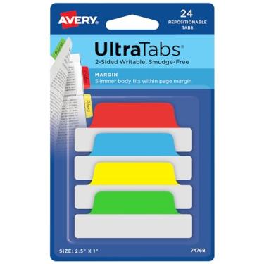 Imagem de Avery Ultra Tabs, 6,35 cm x 2,54 cm, gravável nos dois lados, 24 abas reposicionáveis