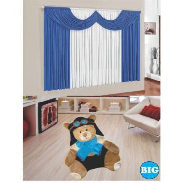 Imagem de Kit Decoração P/ Quarto De Menino = Cortina Em Malha Paris + Tapete Pelucia Big Urso Aviador - Azul