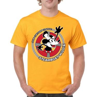 Imagem de Camiseta masculina Steamboat Willie Life Preserver engraçada clássica desenho animado praia Vibe Mouse in a Lifebuoy Silly Retro, Amarelo, M