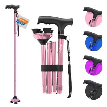 Imagem de BigAlex bengala dobrável ajustável e portátil para caminhada, base articulada, leve, dobrável com bolsa de transporte para homens/mulheres (rosa)