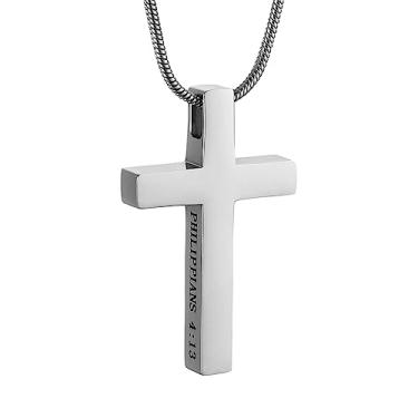 Imagem de HZMAN Colar de aço inoxidável Filipenses 4:13 pingente cruz STRENGTH versículo bíblico, Small, Aço inoxidável, Sem Pedra Preciosa