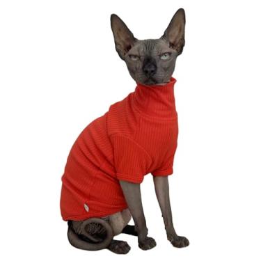 Imagem de Sphynx Cats camisa gato gola rolê algodão suéter pulôver camisetas com mangas gato pijama macacão para Sphynx Cornish Rex, Devon Rex, Peterbald (pôr do sol, XX-Grande (pacote com 1))