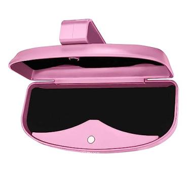 Imagem de MOSISO Estojo de óculos de sol para viseira de carro, suporte universal para óculos ABS, caixa protetora com clipe para óculos e estojo rígido organizador com fecho magnético e grampo duplo para cartão, rosa