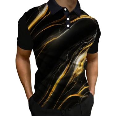 Imagem de OYOANGLE Camisetas de golfe masculinas camisetas de tênis gola manga curta estampada camiseta atlética, Preto e amarelo, XXG