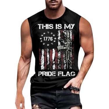 Imagem de Camiseta masculina 4th of July 1776 Muscle Tank Memorial Day Gym sem mangas para treino com bandeira americana, Preto - Bandeira This is My Pride, XXG