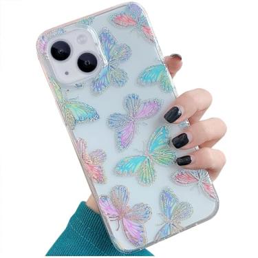 Imagem de ooooops Compatível com capa para iPhone 13 para mulheres meninas, glitter vermelho roxo azul verde asas coloridas, capa protetora de telefone fina de borda macia para novo iPhone13 (borboleta)