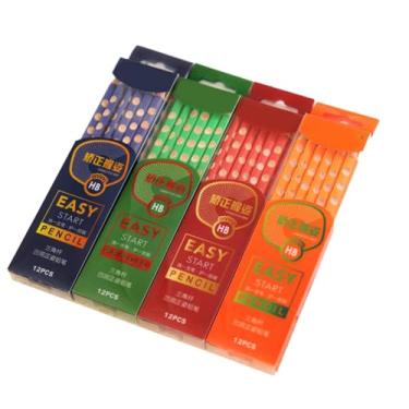 Imagem de 12 hastes triangulares criativas com furos côncavos para corrigir a postura de aderência, lápis HB sem chumbo e anti-quebra - pacote com 12