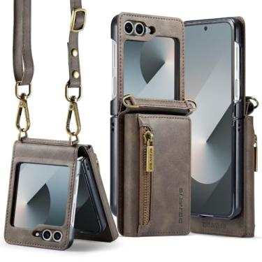 Imagem de 3 in 1 Detachable Compatible with Samsung Galaxy Z Flip 3 Phone Case,DG.MING M5 Luxury Zipper Wallet Leather with Card Holder Faux Leather Long Shoulder Strap Men Women 6.7'' RFID Blocking (Coffee)