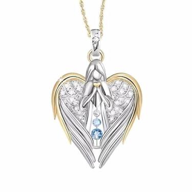 Imagem de THUHIL Colar feminino com design de strass de zircão de cristal de prata e asas de anjo, pingentes para mulheres, presente de menina angular, cristal, Cristal