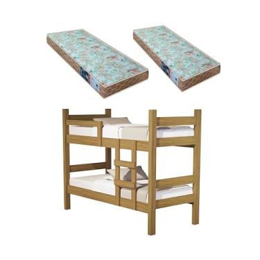 Imagem de BELICHE LETICIA COM ESCADA E GRADE PROTEÇÃO VIRA 2 CAMAS SOLTEIRO -MDF + 2 COLCHÕES D23 -Freijo