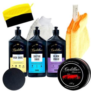 Imagem de Kit Para Lavar Moto Shampoo Cera Cleaner Wax Pano Cadillac