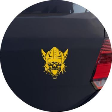 Imagem de Adesivo de Carro Caveira Viking com Elmo - Melhor Adesivo, Amarelo