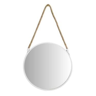 Imagem de Espelho Redondo Alça Branco Escritório Sala Banheiro 40cm - CASAMBIENT