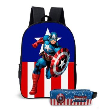 Imagem de kit com Estojo Mochila Escolar do Capitão América  o primeiro vingador