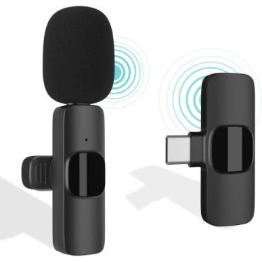Imagem de Microfone Lapela Sem Fio Compatível Android Usb C Type C grampo girató