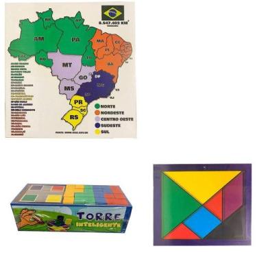 Imagem de Kit Pedagógico Mapa Brasil, Tangram E Torre Inteligente - Tralalá