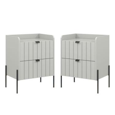 Imagem de kit 2 mesa de cabeceira com gaveta para cama quarto moriah 45cm pés e 