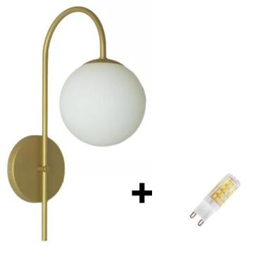 Imagem de Arandela Parede Curva Globo14 Quarto Dourado Fosco + Lâmpada - Arandel