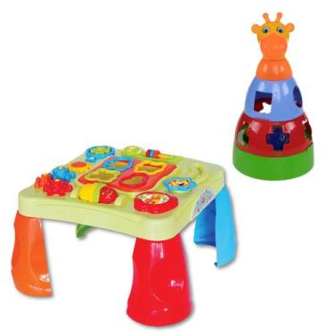 Imagem de Kit Girafa Brinquedo Empilhar e Mesinha Didática Infantil Bebê Interat