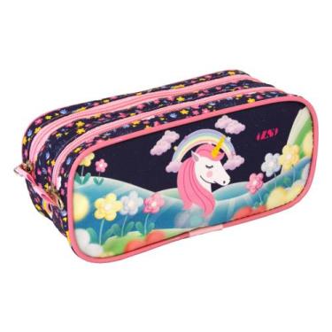 Imagem de Estojo Infantil Duplo Unicórnio Azul Marinho - EE1254 - L S BOLSAS E M