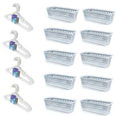 Imagem de Kit 10 Cestos retangular + 20 Cabides Transparente Infantil - Trioplas