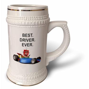 Imagem de 3dRose Best Driver Ever brinquedo engraçado robô em um carro de corrida - Caneca Stein, 530 ml, 650 ml, branco