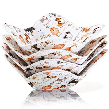 Imagem de Suportes para tigelas de micro-ondas 4 peças para impressão de cachorro abraçadores de tigela de microfibra e esponja, aconchegante multiuso para alimentos aconchegantes suporte de prato seguro para pratos tigelas de sopa para alimentos quentes arroz utensílios de cozinha