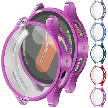 Imagem de RICHONE [Pacote com 5 capas protetoras de tela compatíveis com Samsung Galaxy Watch 7 de 40 mm, capas protetoras de TPU flexíveis para mulheres e homens, roxo/verde escuro/azul/cinza/vermelho (SM-L300