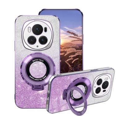 Imagem de Capa para Honor Magic 6 Pro Capas de silicone com suporte de anel, capa para celular Honor Magic 6 Pro com glitter transparente camada dupla removível TPU macio à prova de choque capa fina de luxo