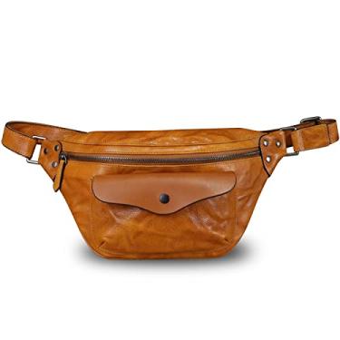 Imagem de Pochete de couro genuíno para mulheres e homens, bolsa tiracolo vintage de couro verdadeiro, bolsa tiracolo moderna bolsa de cintura bolsa de peito, Marrom, Small