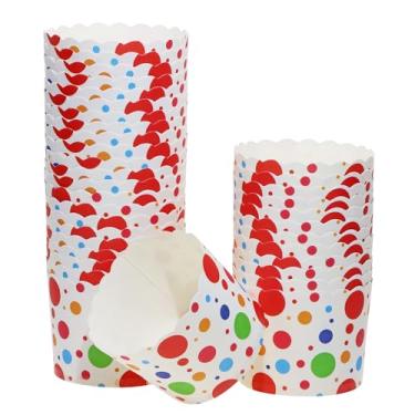 Imagem de Mini Skater Formas de bolo de papel para cupcake à prova de gordura para pipoca, Natal, Halloween, formatura, festa de aniversário temática (35, bolinhas coloridas, médio)