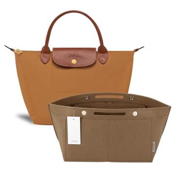 Imagem de ZTUJO Organizador de Bolsa, Compatível com Alça Superior e Ombro Longchamp Le Pliage P/M, Bolsa de Ombro P/G (Café Iluminado, Médio)