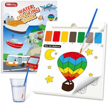 Imagem de YMluky Livros de pintura com água para crianças, livro de colorir de transporte com conjunto de tinta aquarela infantil, kit de colorir de viagem, artes e artesanato adequado para aniversário