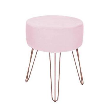 Imagem de Puff Puf Banqueta Redondo Suede Rosa Pés Aramados Para Sala - Decore.C