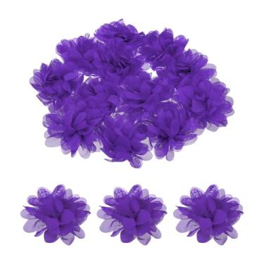 Imagem de uxcell 12 peças de flores de chiffon, flores artificiais roxas, 7,6 cm, flores falsas, tecido faça você mesmo, cabeça de flores para artesanato, faixa de cabeça de formatura, festa de aniversário de