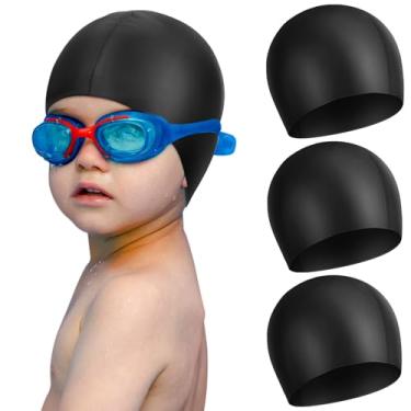 Imagem de Touca de natação infantil de silicone impermeável com 3 peças, para meninas e meninos de 2 a 10 anos, chapéu de natação para crianças pequenas (cor fresca)