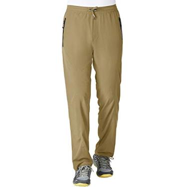 Imagem de Gopune Calça de moletom masculina leve para caminhada, corrida, secagem rápida, atlética, casual, com bolsos com zíper, Caqui, M