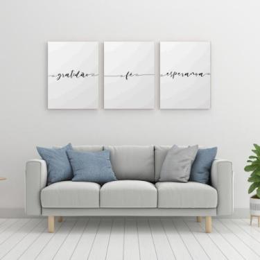 Imagem de Kit 3 Quadros Decorativos com Frases gratidão fé esperança - Londrinor