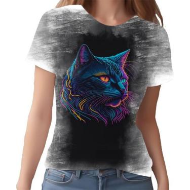 Imagem de Camiseta Camisa Estampada T-shirt Face Gato Neon Felino 3 - Enjoy Shop