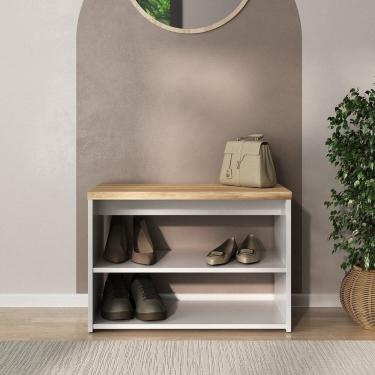 Imagem de Sapateira Banco Safira para Hall de Entrada Quarto com 2 Nichos Branco