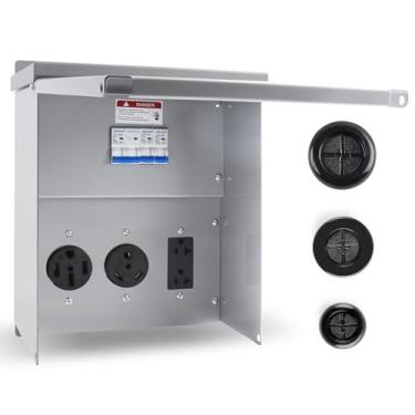 Imagem de Newdeli Painel de tomada temporária à prova de intempéries RV elétrico 20 30 e 50 Amp Receptáculo com disjuntor, receptáculo de saída RV pré-cabeado, caixa de disjuntor para trailer de viagem,