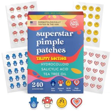 Imagem de LivaClean 240 CT Superstar Cute Pimple Patches Trippy Edition w/Salicylic Acid & Tea Tree Oil - Pimple Patches Cute, Acne Patch for Face, Hydrocolloid Acne Patch