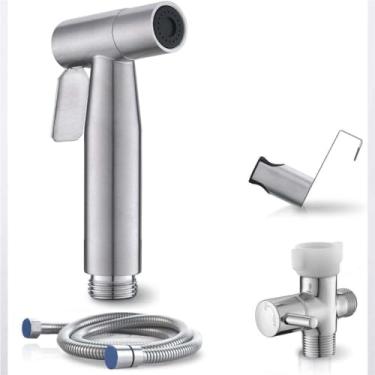 Imagem de JNGOODS Pulverizador de bidê portátil para vaso sanitário, pressão ajustável, níquel escovado de aço inoxidável, lavagem de fraldas de pano de bebê - fácil de instalar.