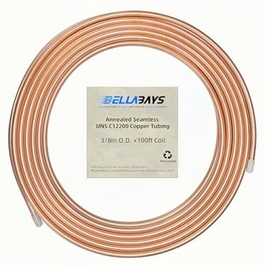 Imagem de BELLA BAYS Tubo de cobre 9/20.3 cm OD x 0.8 cm ID x 100 pés, 99,9% C12200 ASTM B280 Refrigeration ACR Tubing Seamless Soft Coil Round T2 Tubo de cobre puro para sistema HVAC, geladeiras, indústria,