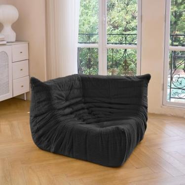 Imagem de N&V Cadeira de canto Fireside, sofá de chão sem braços de meados do século, poltrona macia de veludo cotelê premium, cadeira de sofá de espuma para sala de estar, quarto e escritório (preto)