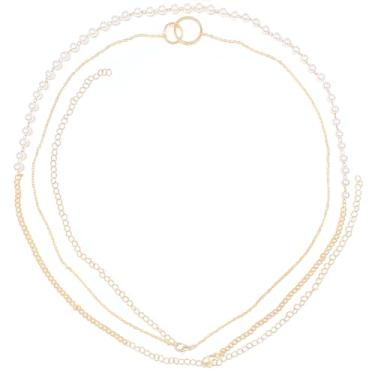 Imagem de 2 peças de corrente feminina de cintura corporal em camadas ouro 18K prata corrente de barriga joia borboleta pérola cruz diamante ajustável, MAX 35IN, Metal, Sem Pedra Preciosa