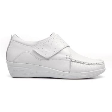 Imagem de Sapato Mocassim Feminino Branco Couro Confort Ortopédico Enfermagem - 